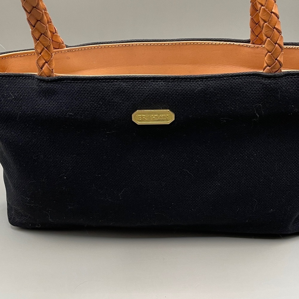 Brahmin Nylon Navy and Brown Braided Leather Shoulder Bag Brahmin Suede Interior
